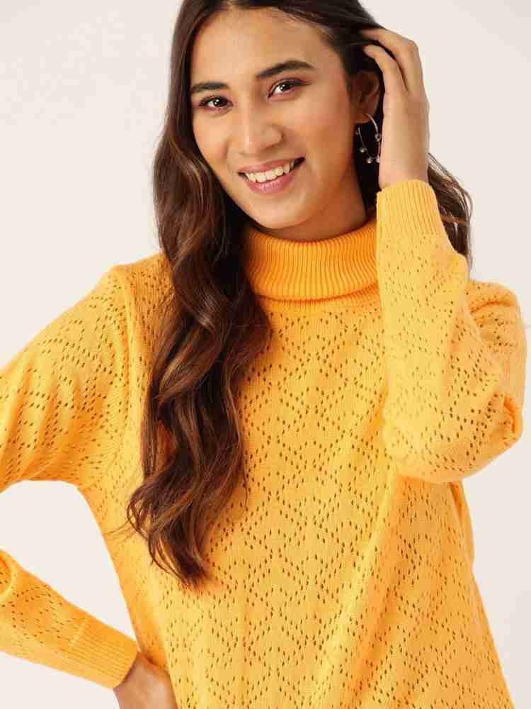 Dressberry Self Design Turtle Neck Casual Women Yellow Sweater