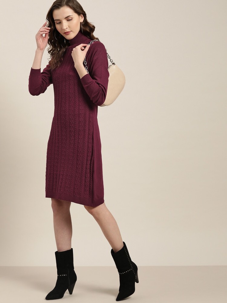 her by invictus Women Sweater Maroon Dress - Buy her by invictus Women  Sweater Maroon Dress Online at Best Prices in India