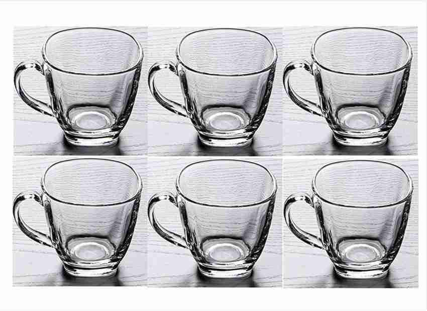 PAWNAM Pack of 6 Glass Crystal Clear Toughened Glass Coffee Mug