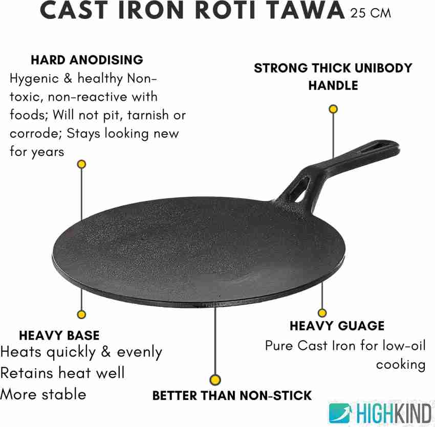  Highkind Pre-Seasoned Cast Iron Dosa Tawa with Premium