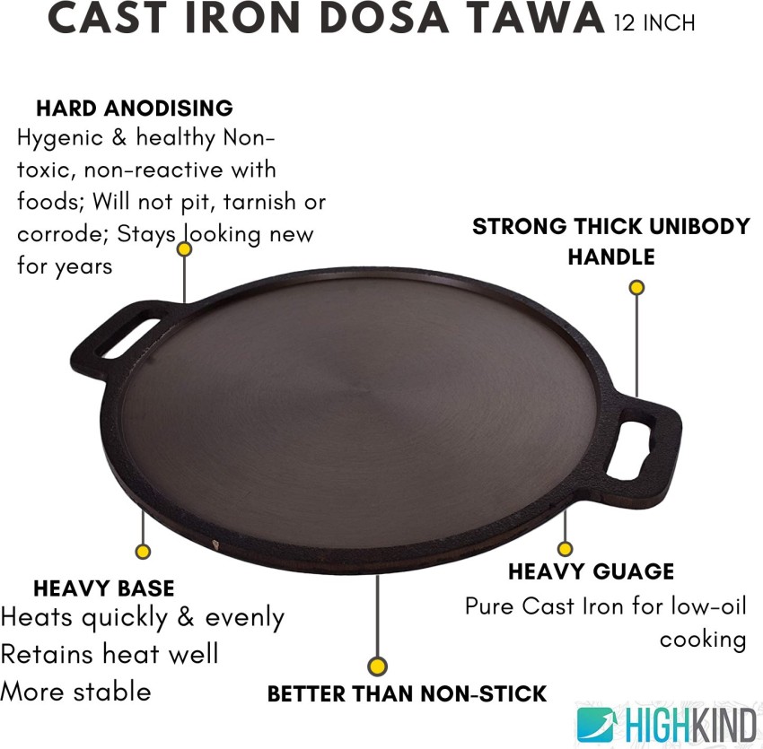  Highkind Pre-Seasoned Cast Iron Dosa Tawa with Premium