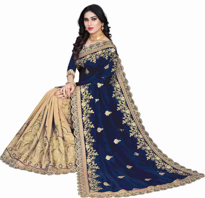 Navy blue saree outlet flipkart