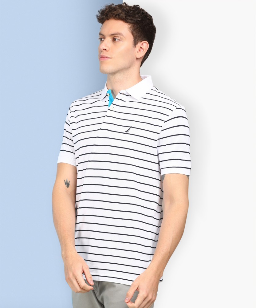 NAUTICA Striped Men Polo Neck White T-Shirt - Buy NAUTICA Striped