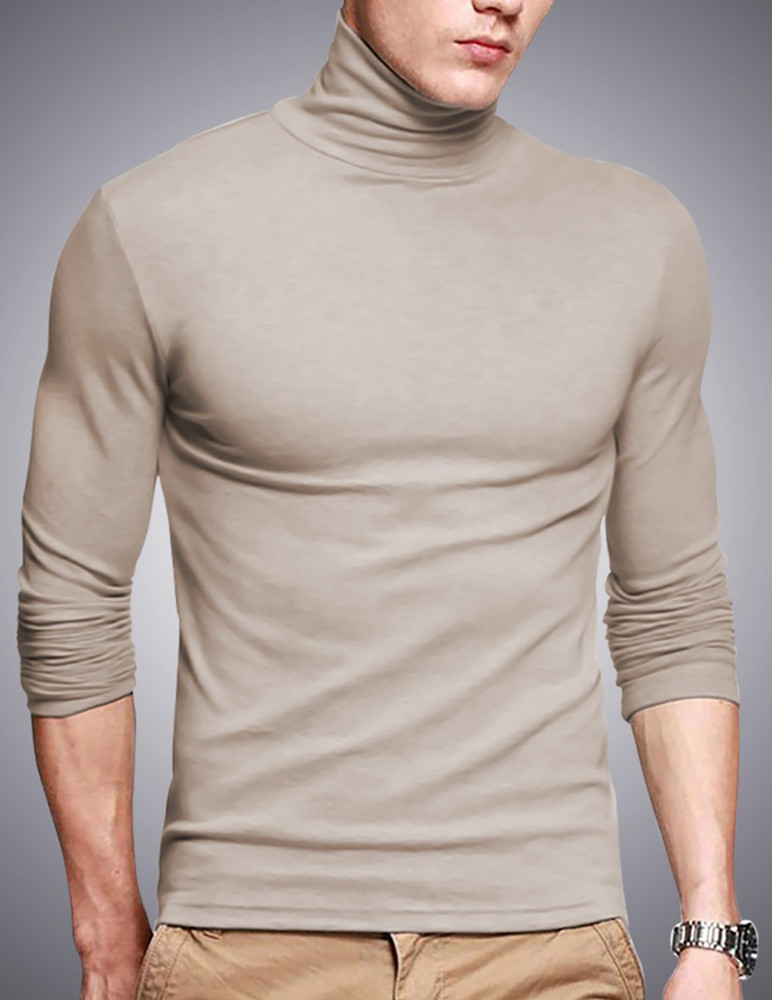 Seven Rocks Solid Men Turtle Neck Beige T Shirt Buy Seven Rocks