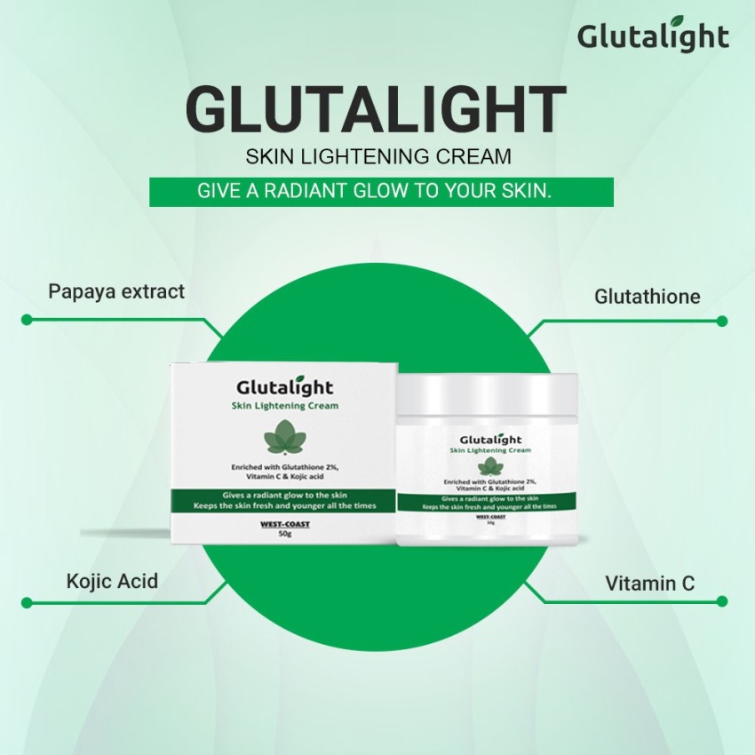 Glutalight Glutathione Vitamin C Kojic Acid Skin Brightening Lightening Cream 50g No Parabens No Sulphates No Silicone