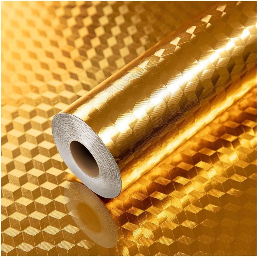 Golden Kitchen Wallpaper Self Adhesive Aluminum Foil Stickers Oil