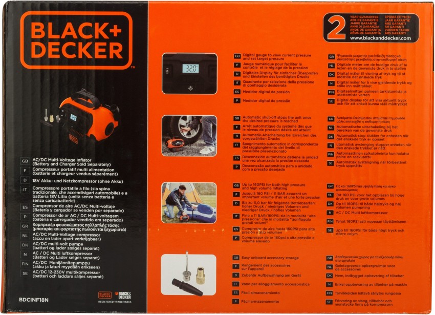 BLACK+DECKER 160 psi Tyre Air Pump for Car & Bike Price in India - Buy BLACK +DECKER 160 psi Tyre Air Pump for Car & Bike online at