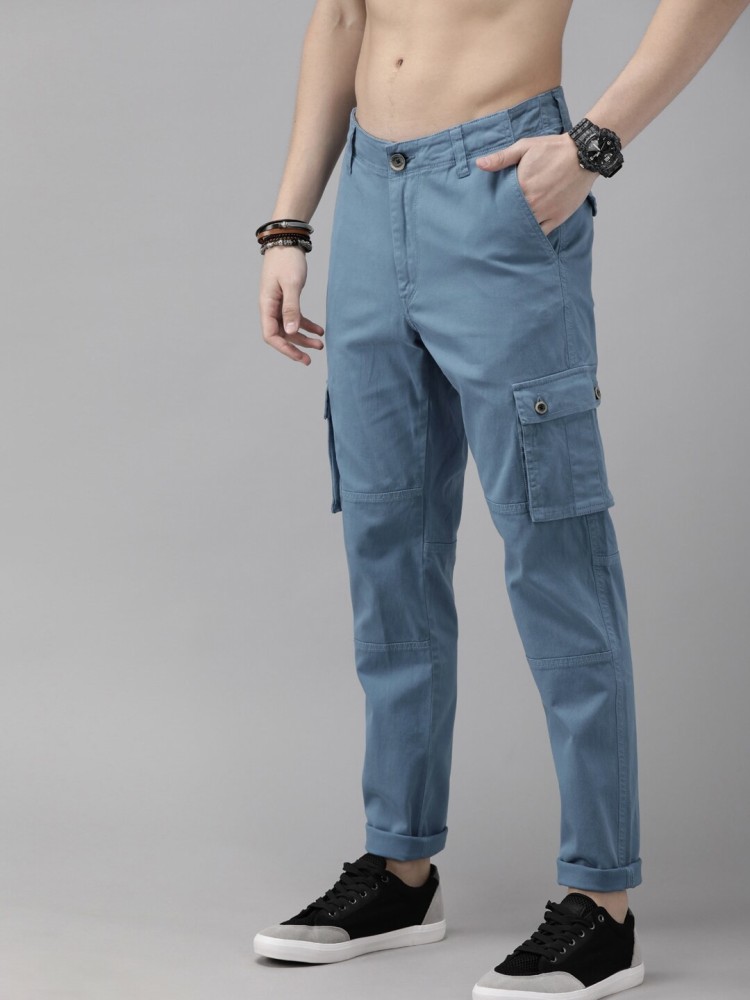Buy Roadster Roadster Men Blue Solid Cargo Trousers at Redfynd