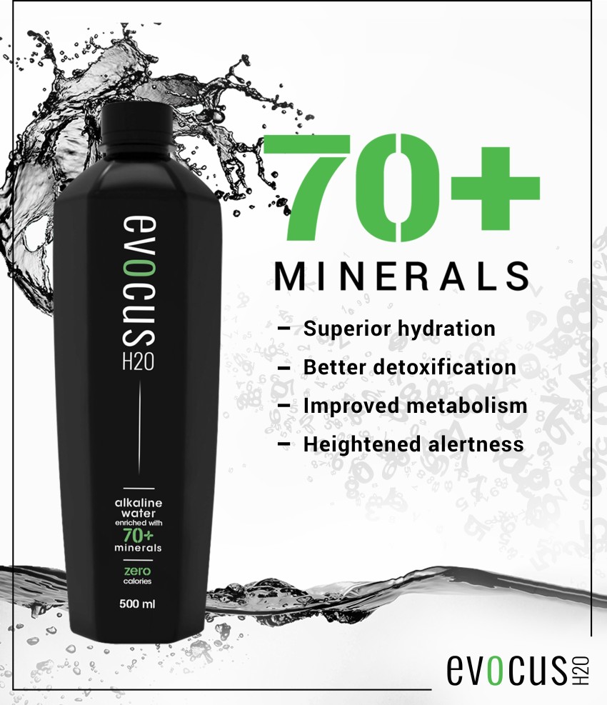 Evocus H2O India's First Black Alkaline Water with 70+ Natural Minerals, 8+  pH Alkaline Water (500Ml) Pack of 24 : Buy Online at Best Price in KSA -  Souq is now : Grocery