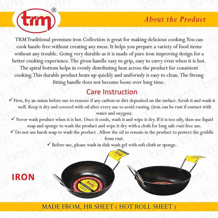 Buy Trm Pure Iron Kadai - Flat Bottom, 25 cm, with Handle Online