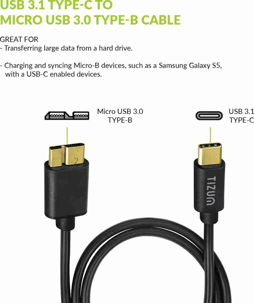 erindringer gnier Væve Tizum USB Type C Cable 1 m USB Type-C to Micro-B USB 3.0 (Gen 2/10 Gbps)  Charger Cable - Thunderbolt 3 - Tizum : Flipkart.com