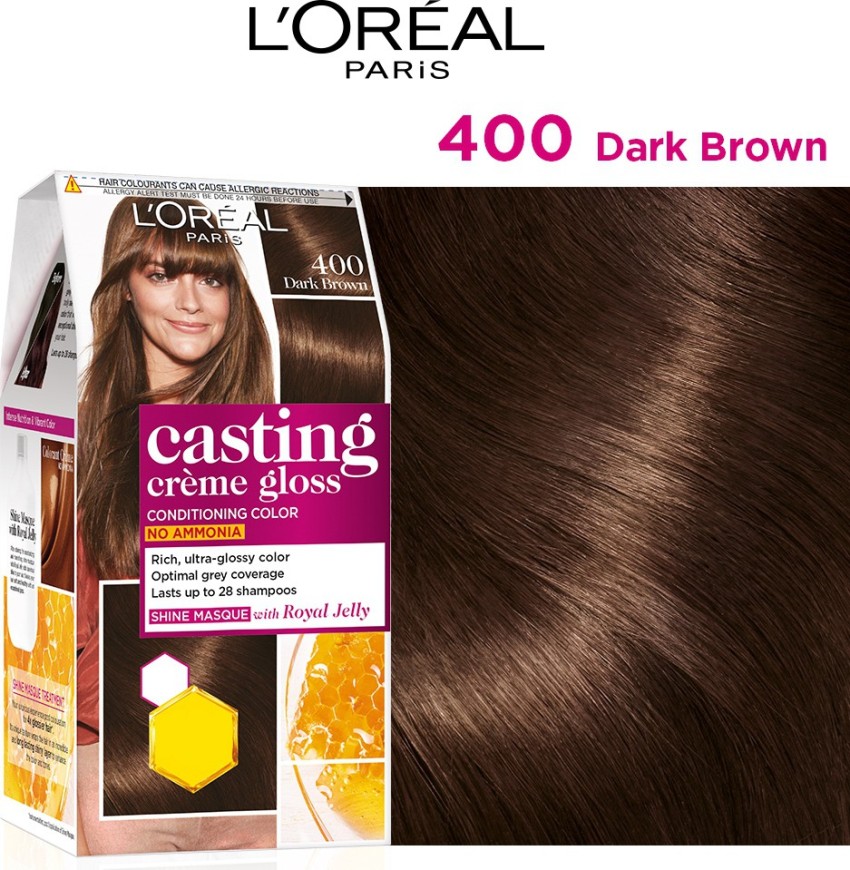 Buy LOREAL PARIS CASTING CREME GLOSS SMALL PACK 400 DARK BROWN HAIR COLOR  BOX OF 45 G Online  Get Upto 60 OFF at PharmEasy