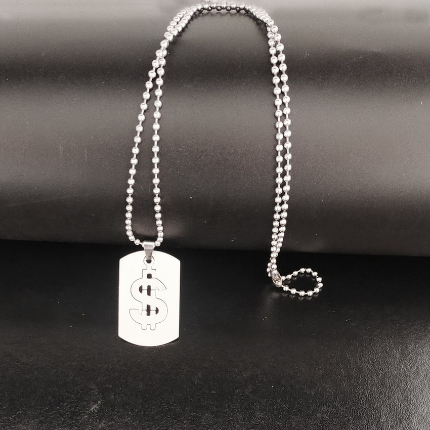 Shiv Jagdamba Hip Hop Dollar Sign Dog Tag Pendant Sterling Silver