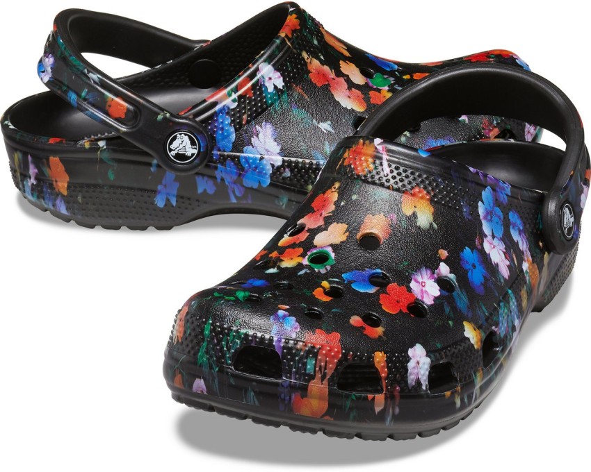 CROCS Classic Printed Floral Clog Men Black Clogs