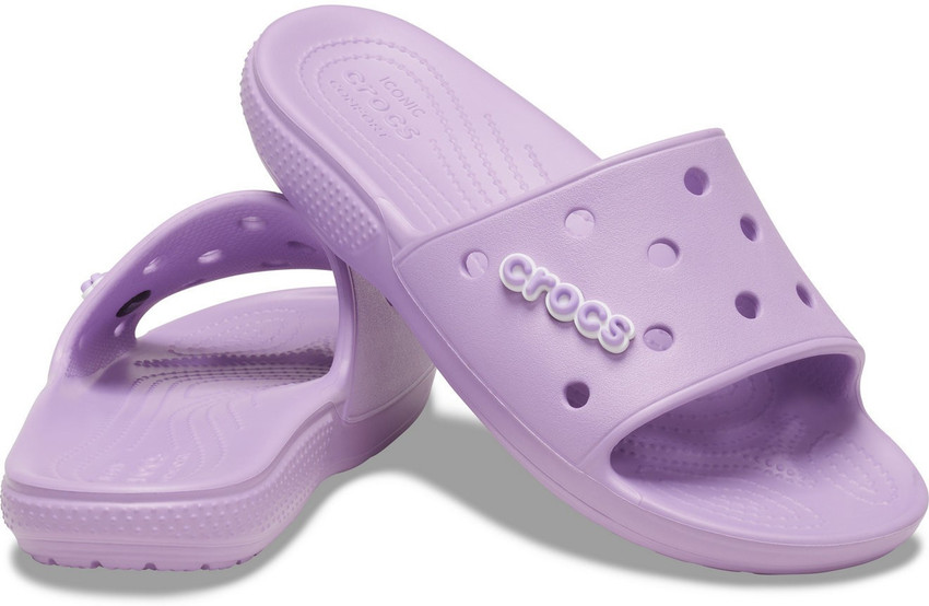 Purple store croc slides