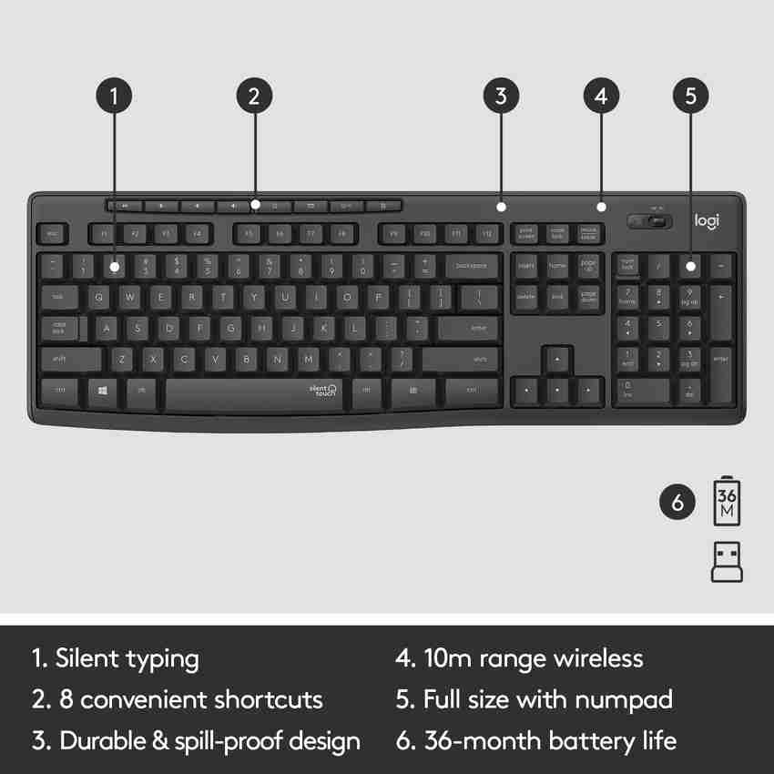 Logitech MK295 Mouse Combo SilentTouch Technology Wireless Multi