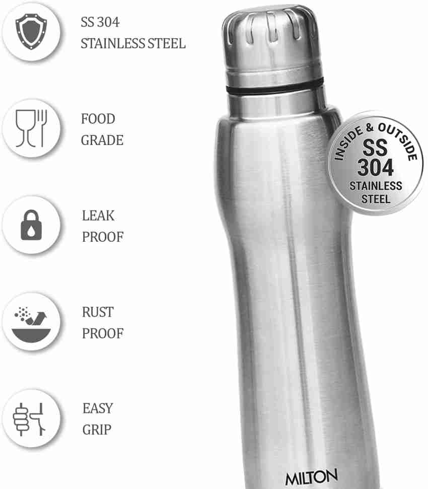 Milton Super 750 Stainless Steel Water Bottle, 650 mL, Silver | Leak Proof | Office Bottle | Gym Bottle | Home | Kitchen | Hiking | Treking Bottle 