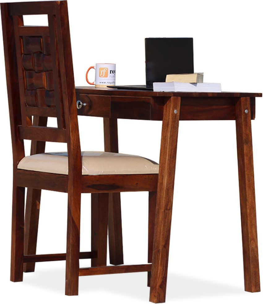 Buy Solid Wood Writing Study Table, Study Laptop Desk with Two Drawers &  One Door With Chair -Rustic Teak Finish Online on Furniselan