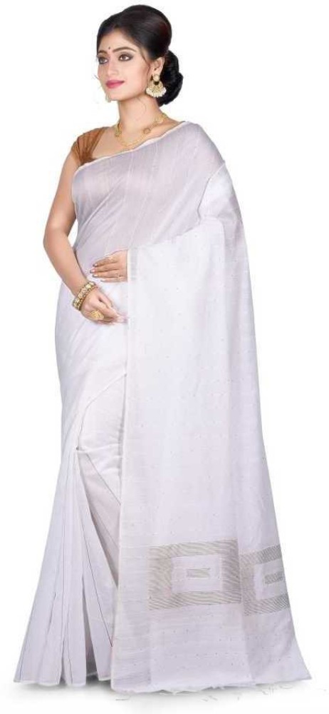 Buy GHOSH RETAIL Solid/Plain Handloom Pure Cotton White Sarees Online @ Best  Price In India