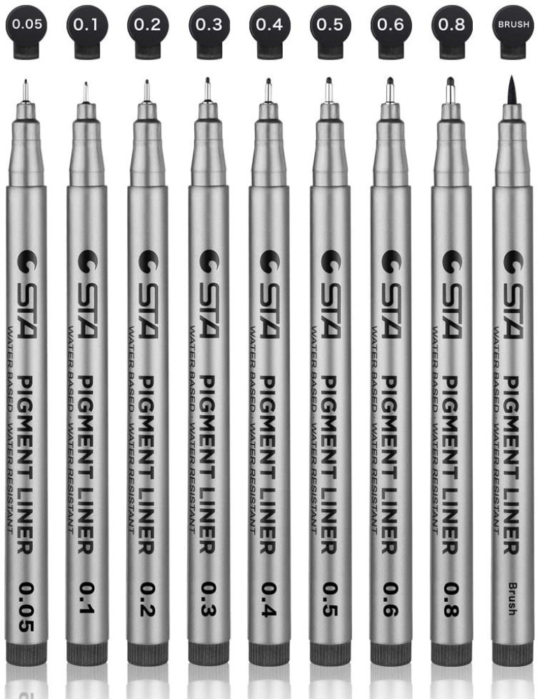 Definite Art STA Black Micro-line Pens for Drafting - Ultra Fine Point  Technical Drawing Pen Set, Anti-Bleed Fineliner Pen for Illustration,  Office, Sketch, Scrapbooking, Signature (Pack of 9) Fineliner Pen - Buy