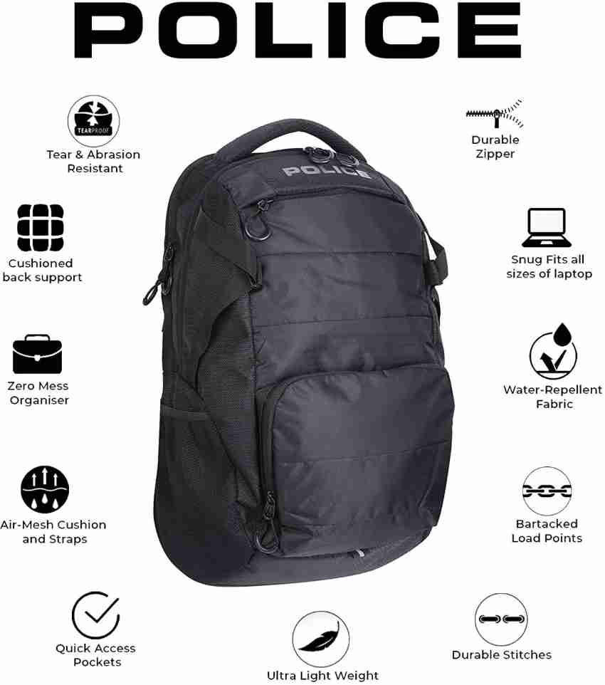 Police polyester 30 sale ltr black laptop backpack