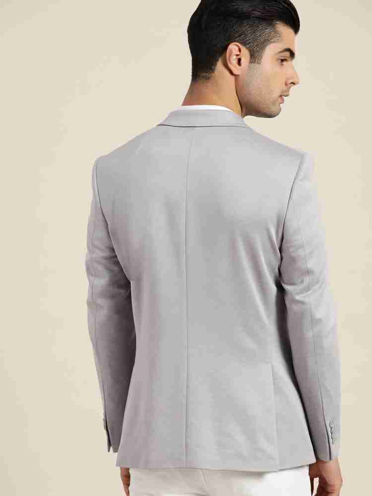 INVICTUS Men Grey Melange Solid Single-Breasted Slim Fit Smart