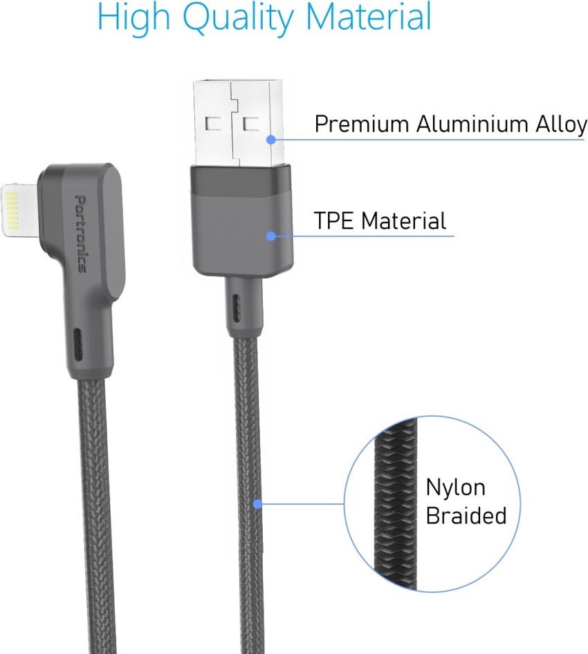 Portronics Konnect L 1.2M Fast Charging 3A 8 Pin USB Cable with Charge &  Sync Function for iPhone, iPad (Grey) : : Computers & Accessories