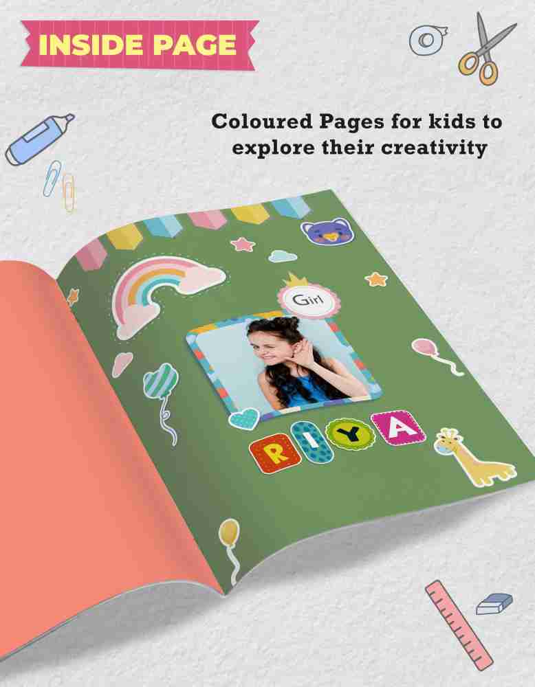 Scrapbook for Kids, Soft Bound, A4 Size Approx, 28 Multicolour Pages, Unruled Colorful Paper Sheets for Projects, School, DIY Art and Craft, Scrapbook Ideas, 27 x 22 cm