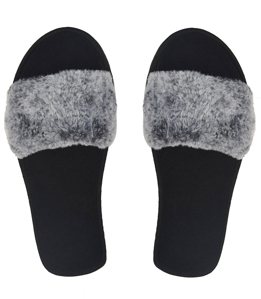 Womens black clearance fur slides