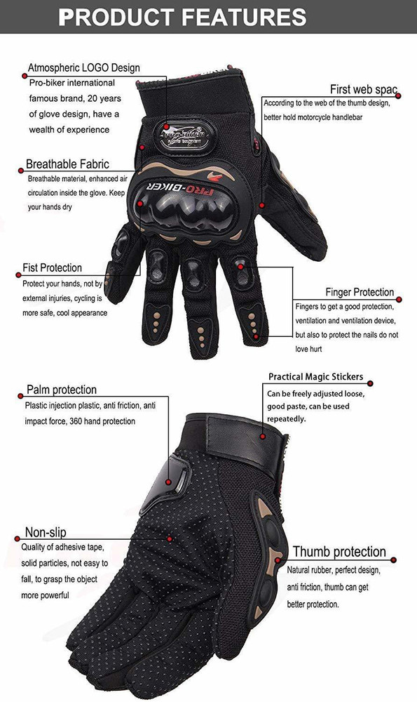 Probiker synthetic leather motorcycle gloves clearance