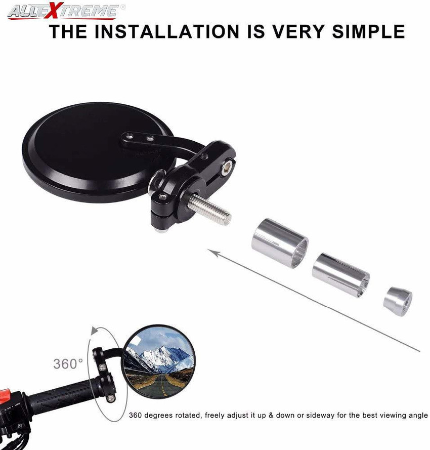 ALLEXTREME Universal Round Bar End Convex Mirrors For Inceased