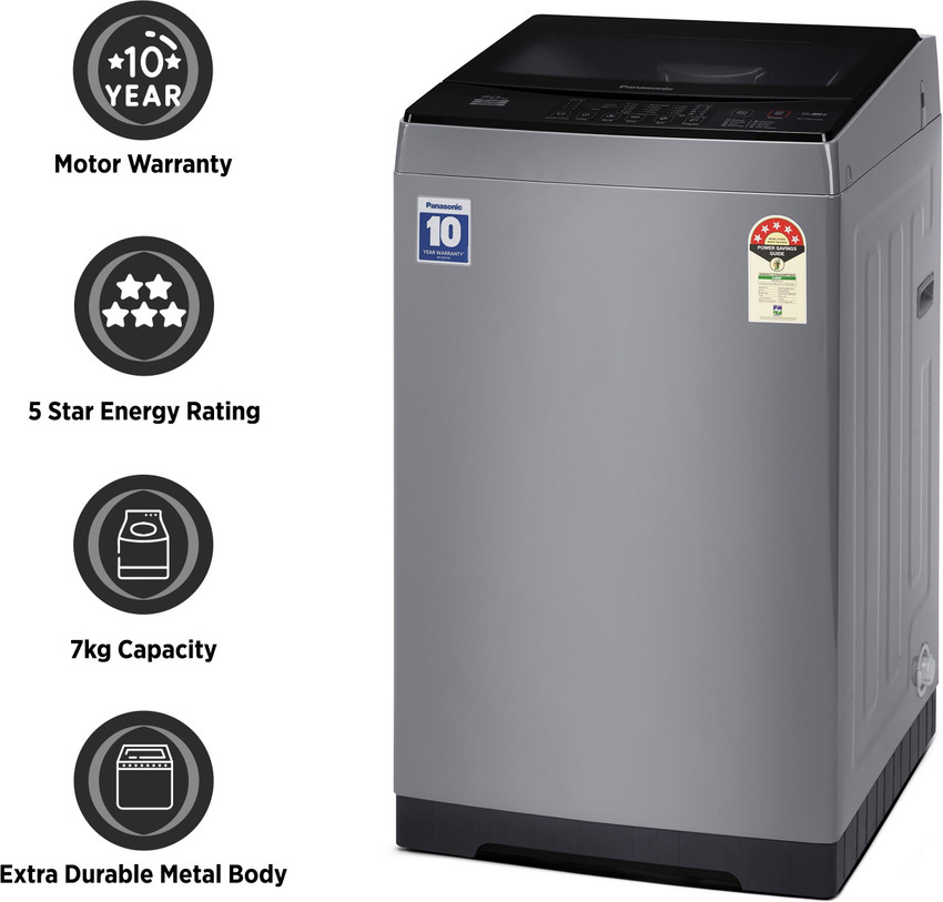 Panasonic 7 kg 5 Star AquaBeat Wash Fully Automatic Top Load Washing  Machine Grey