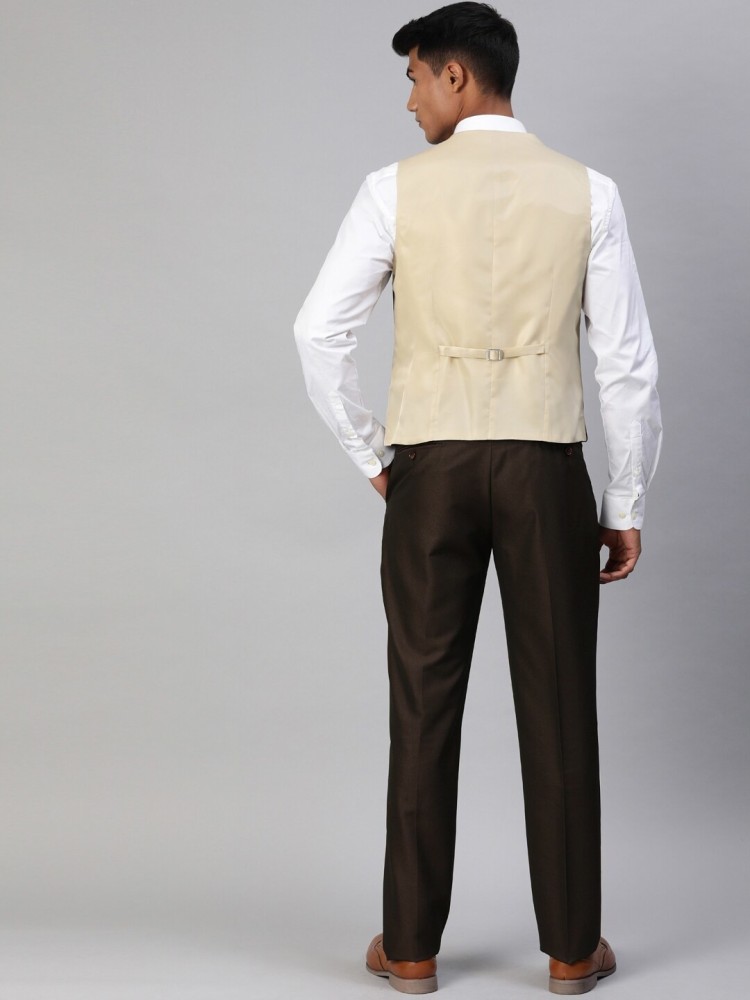 Wintage Mens Polyester Cotton and Evening Vest  Pant Set Beige
