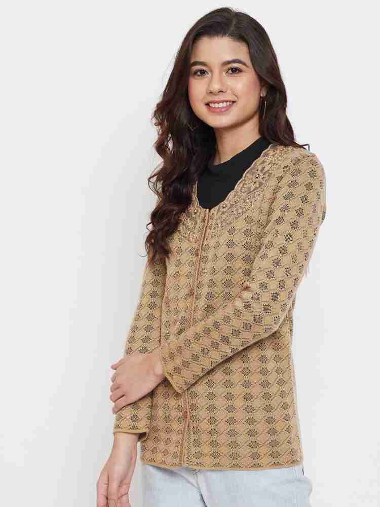 Zigo Self Design Scoop Neck Casual Women Beige Sweater Buy Zigo