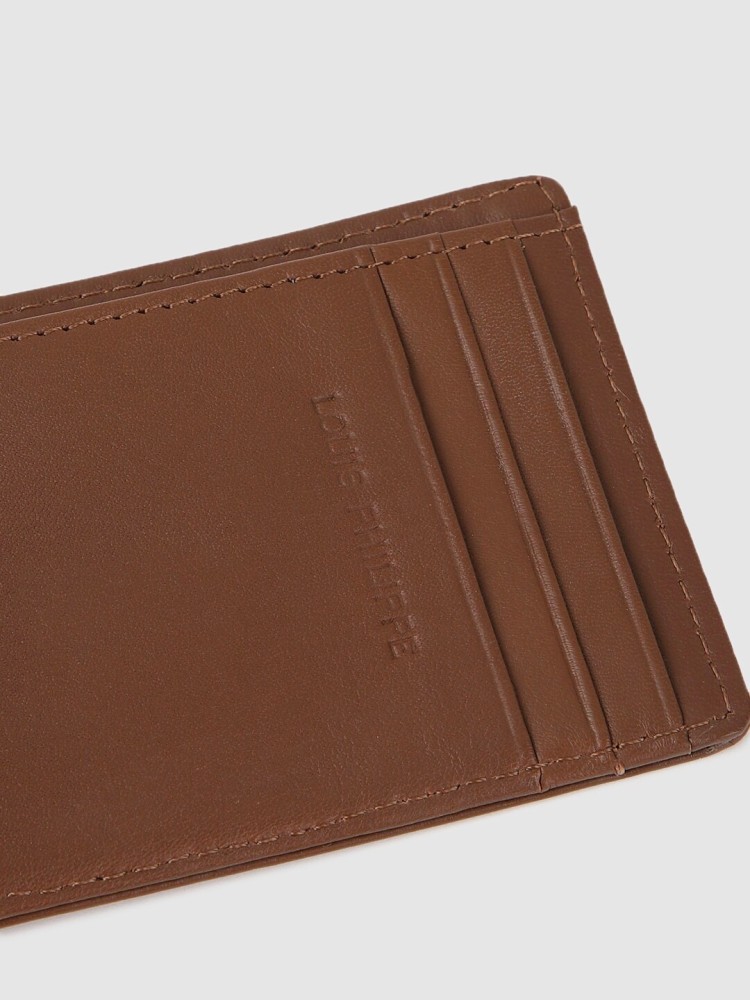 Buy Louis Philippe Men Tan Brown Solid Leather Two Fold Wallet