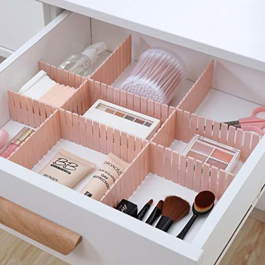 SEASPIRIT Plastic Adjustable Stretchable Interlocking Drawer Divider-Pack  of 6 pieces Organizer for Stationery, Makeup, Socks any Small Items Drawer