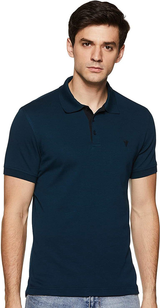 VAN HEUSEN Solid Men Polo Neck Dark Blue T Shirt