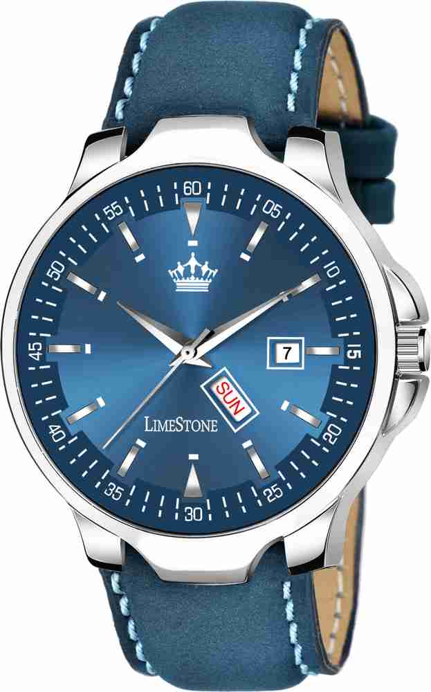 LIMESTONE Day and Date Functioning Blue Avatar Leather Strap Quartz Operated Analog Watch For Men Buy LIMESTONE Day and Date Functioning Blue Avatar Leather Strap Quartz Operated Analog Watch