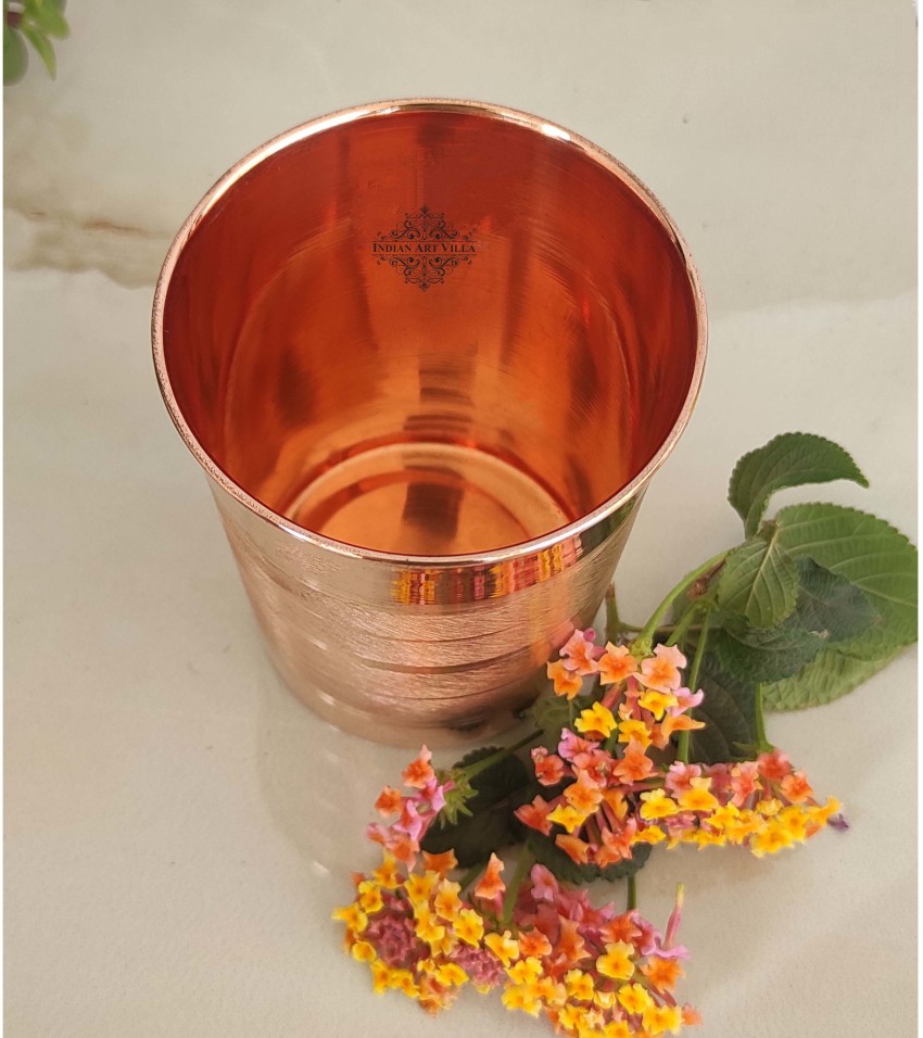 INDIAN ART VILLA Copper Plain Goblet Glass Tumbler with Lid