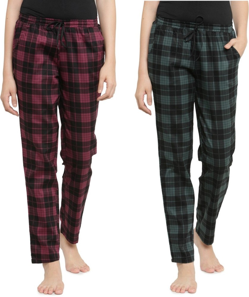 Buy Claura Women Green & Black Checked Regular Fit Pyjama Lower 12