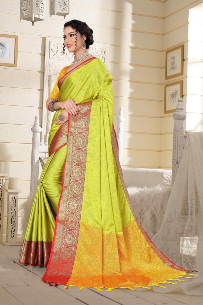 Buy DIVINE INTERNATIONAL TRADING CO Woven Kanjivaram Jacquard, Cotton Silk Light  Green Sarees Online @ Best Price In India