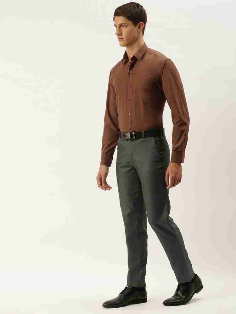 Brown shirt 2025 grey pants