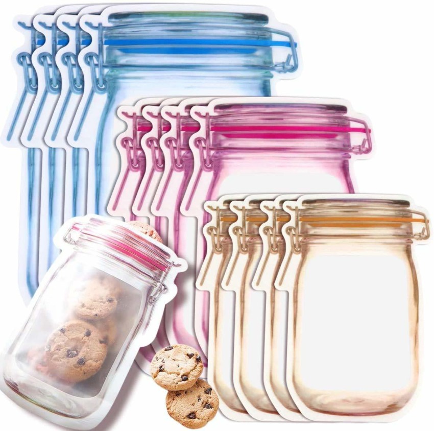 3pcs Reusable Zipper Snack Bags Mason Jar Food Storage Snack Sandwich Zip  lock Storage Bags