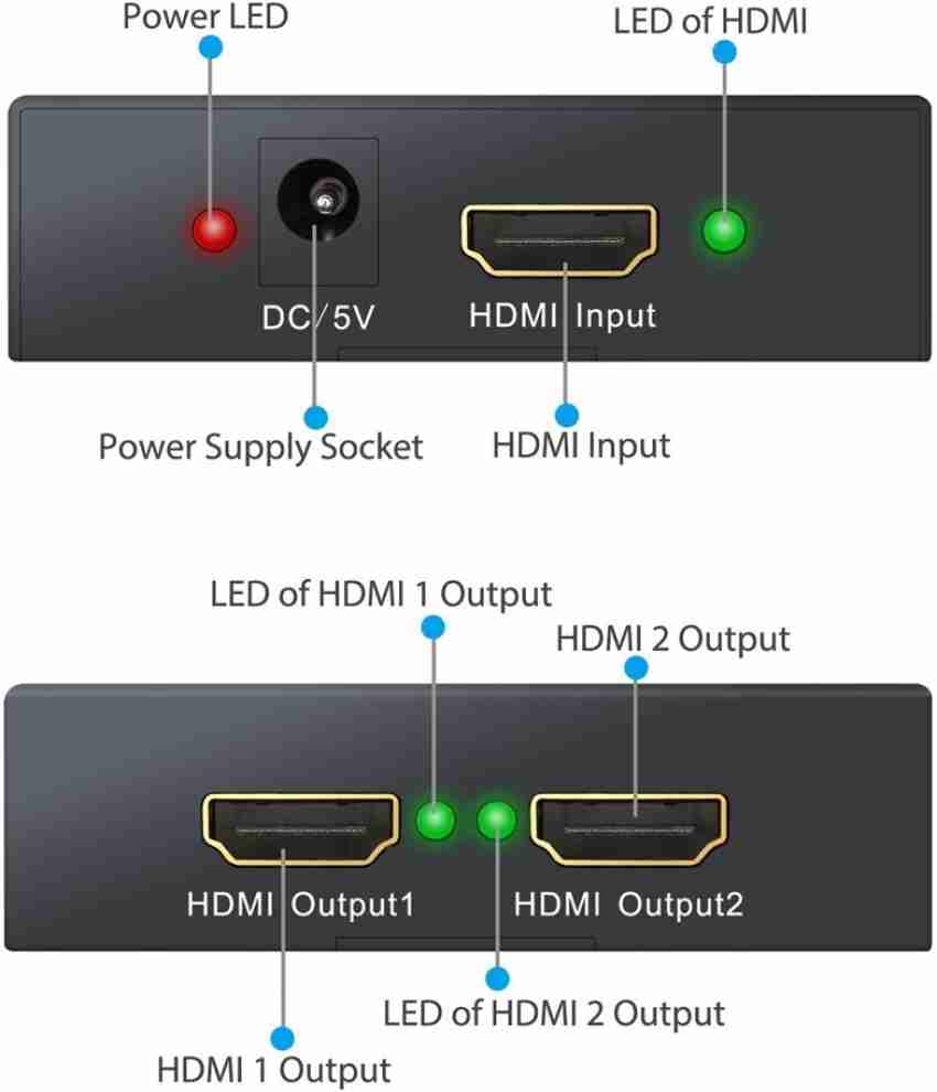 GoodsBazaar TV-out Cable (1x2) 2 Port HDMI Splitter with 3d Support Full HD  Hub Media Repeater Amplifier