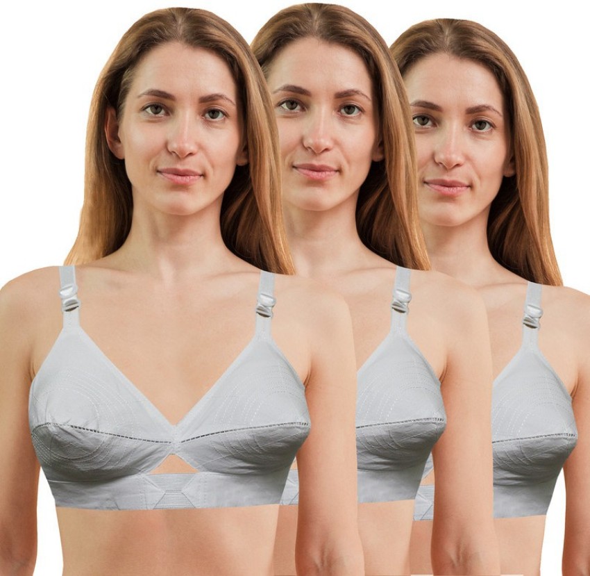 Nimton High Quality Round Stitch Cotton Bra(Pack of 3 Pieces) Women Full  Coverage Non Padded Bra