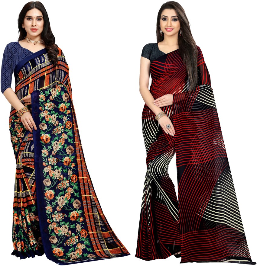Buy kashvi sarees Paisley Striped Floral Print Daily Wear Georgette Red  Green Blue Beige Sarees Online  Best Price In India  Flipkartcom