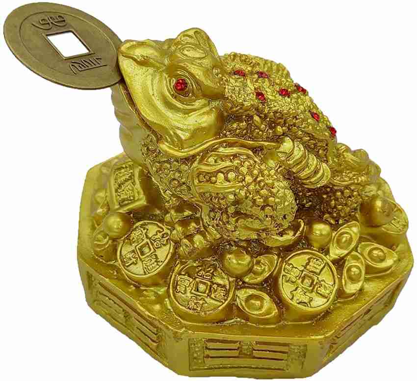 DealFry Metalic Ceramic Feng Shui Triple Legged Frog with Coin in Mouth Decorative Showpiece for Good Luck Home Wisdom Success Wealth Marriage