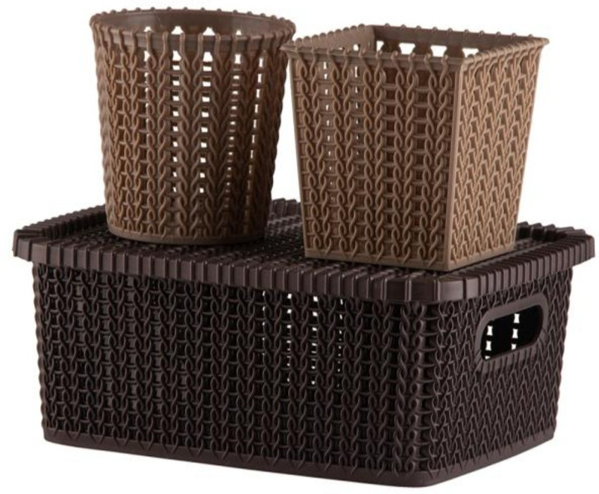choudhary Plastic HomeOne Marvel Brown Beige Plastic Basket Set