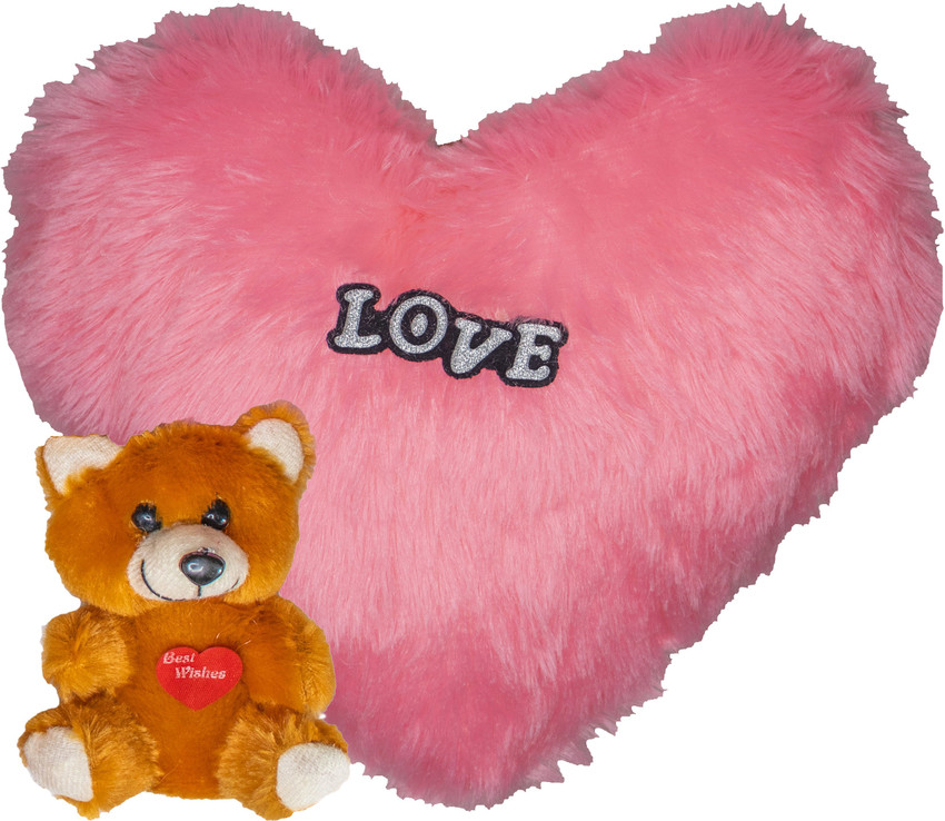 Wondershala Heart Shape Cushion with Teddy Bear Soft Toy For Someone Special Valentine s Day Gift Pack of 2 25 cm Heart Shape Cushion with Teddy Bear Soft Toy For Someone