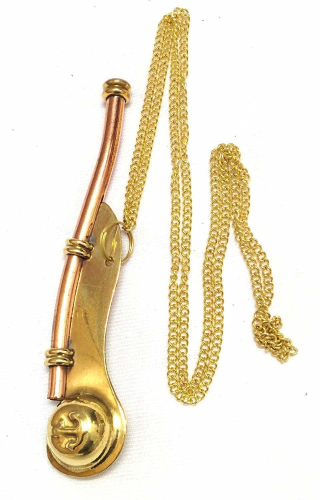 Brass / Copper Boatswain Whistle w Chain & Box - Bosun Call Pipe